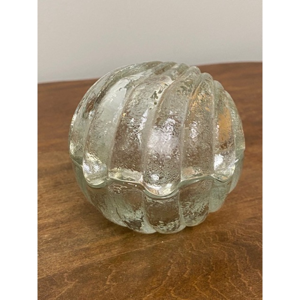 Vintage Clear Textured Glass Clamshell Trinket Dish Lidded Jewelry Box Nautical